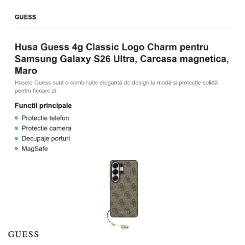 Husa Guess 4g Classic Logo Charm pentru Samsung Galaxy S26 Ultra, Carcasa magnetica, Maro [1]