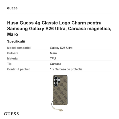 Husa Guess 4g Classic Logo Charm pentru Samsung Galaxy S26 Ultra, Carcasa magnetica, Maro [2]