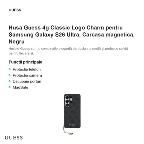 Husa Guess 4g Classic Logo Charm pentru Samsung Galaxy S26 Ultra, Carcasa magnetica, Negru [1]