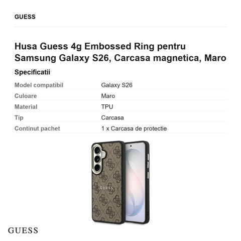 Husa Guess 4g Embossed Ring pentru Samsung Galaxy S26, Carcasa magnetica, Maro [2]