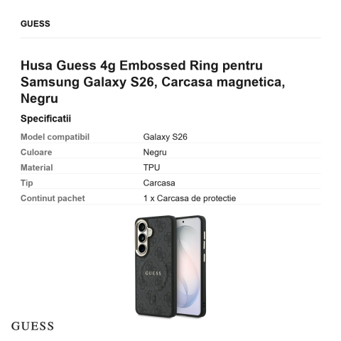 Husa Guess 4g Embossed Ring pentru Samsung Galaxy S26, Carcasa magnetica, Negru [2]