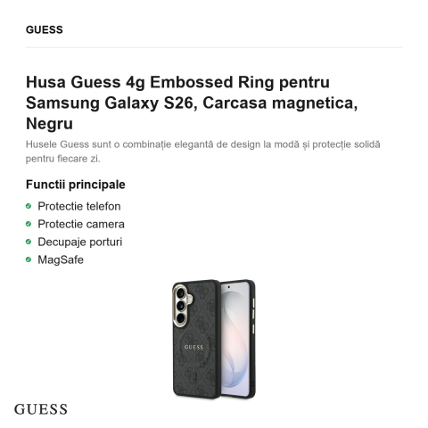 Husa Guess 4g Embossed Ring pentru Samsung Galaxy S26, Carcasa magnetica, Negru [1]