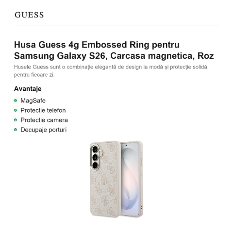 Husa Guess 4g Embossed Ring pentru Samsung Galaxy S26, Carcasa magnetica, Roz [1]