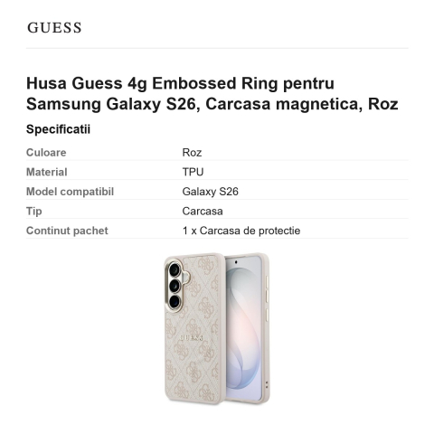 Husa Guess 4g Embossed Ring pentru Samsung Galaxy S26, Carcasa magnetica, Roz [2]