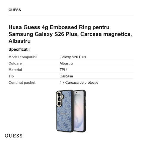 Husa Guess 4g Embossed Ring pentru Samsung Galaxy S26 Plus, Carcasa magnetica, Albastru [2]