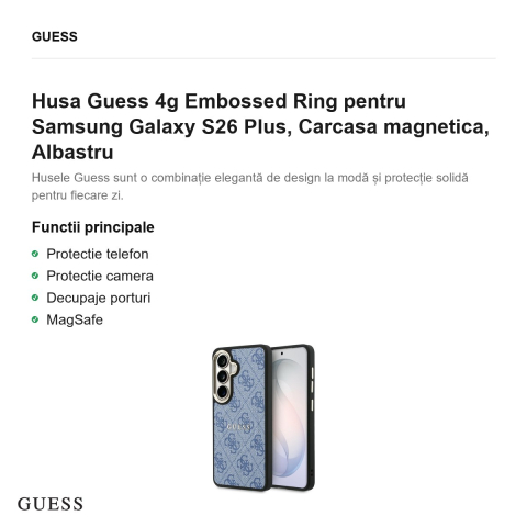 Husa Guess 4g Embossed Ring pentru Samsung Galaxy S26 Plus, Carcasa magnetica, Albastru [1]