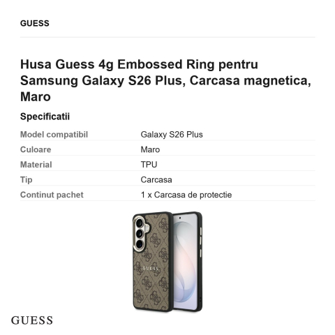 Husa Guess 4g Embossed Ring pentru Samsung Galaxy S26 Plus, Carcasa magnetica, Maro [2]