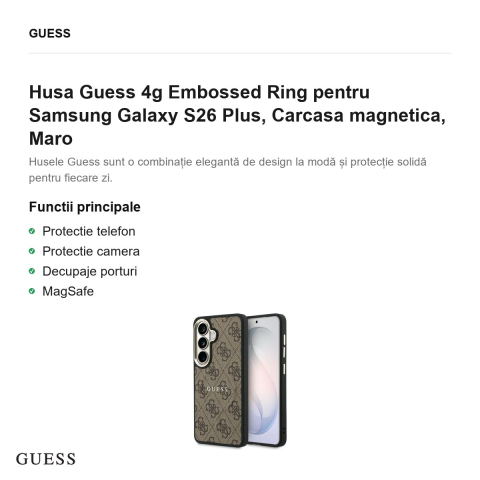 Husa Guess 4g Embossed Ring pentru Samsung Galaxy S26 Plus, Carcasa magnetica, Maro [1]