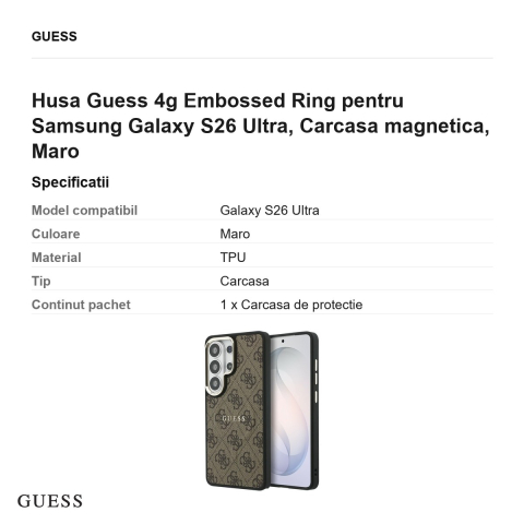 Husa Guess 4g Embossed Ring pentru Samsung Galaxy S26 Ultra, Carcasa magnetica, Maro [2]