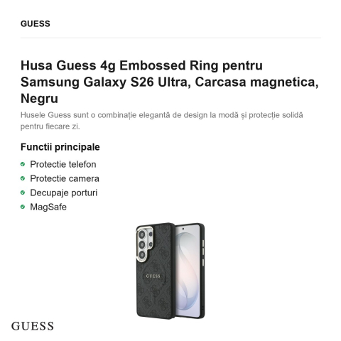 Husa Guess 4g Embossed Ring pentru Samsung Galaxy S26 Ultra, Carcasa magnetica, Negru [1]