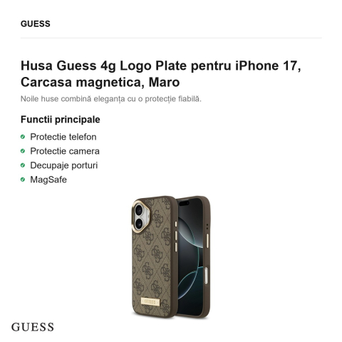 Husa Guess 4g Logo Plate pentru iPhone 17, Carcasa magnetica, Maro [1]
