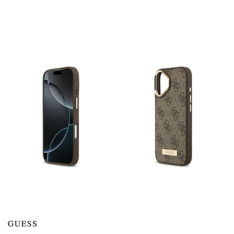 Husa Guess 4g Logo Plate pentru iPhone 17, Carcasa magnetica, Maro [4]