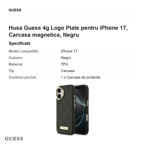 Husa Guess 4g Logo Plate pentru iPhone 17, Carcasa magnetica, Negru [2]