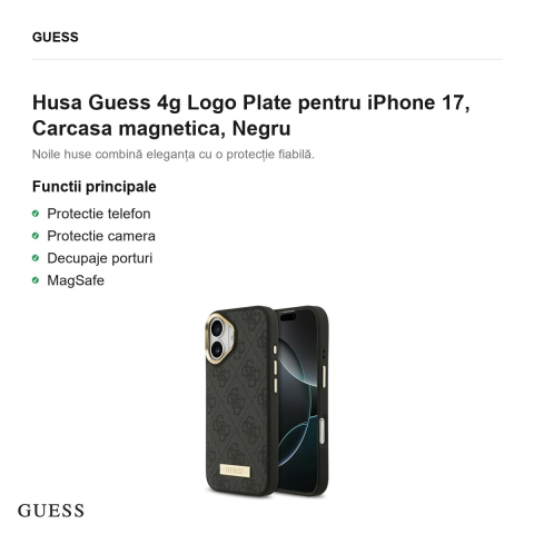 Husa Guess 4g Logo Plate pentru iPhone 17, Carcasa magnetica, Negru [1]