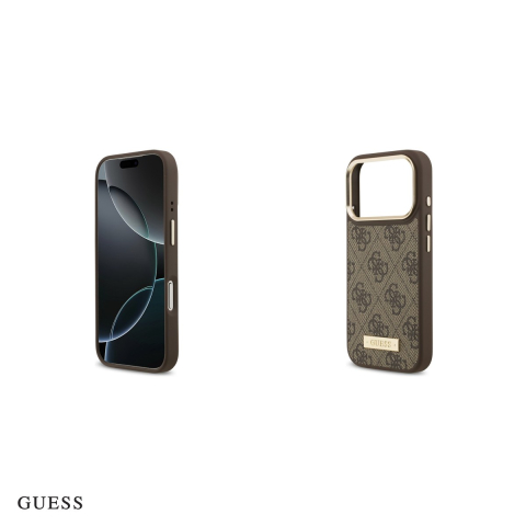 Husa Guess 4g Logo Plate pentru iPhone 17 Pro, Carcasa magnetica, Maro [4]