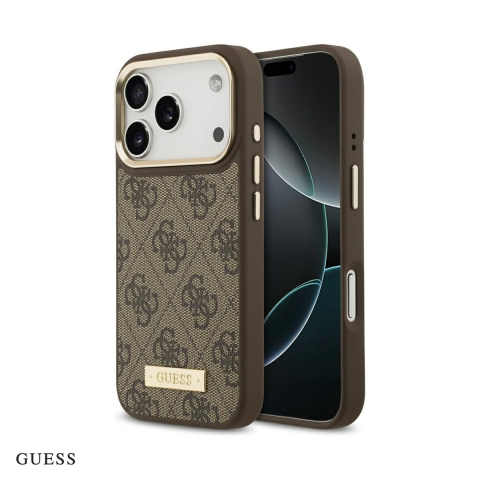 Huse si protectii smartphone - Husa Guess 4g Logo Plate pentru iPhone 17 Pro, Carcasa magnetica, Maro