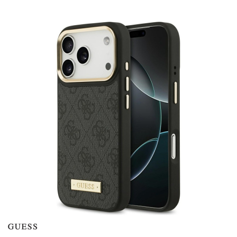 Huse si protectii smartphone - Husa Guess 4g Logo Plate pentru iPhone 17 Pro, Carcasa magnetica, Negru