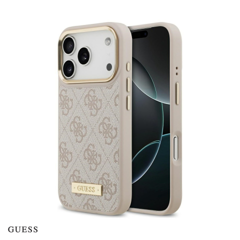 Huse si protectii smartphone - Husa Guess 4g Logo Plate pentru iPhone 17 Pro, Carcasa magnetica, Roz