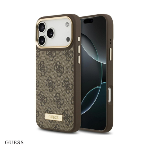 Huse si protectii smartphone - Husa Guess 4g Logo Plate pentru iPhone 17 Pro Max, Carcasa magnetica, Maro