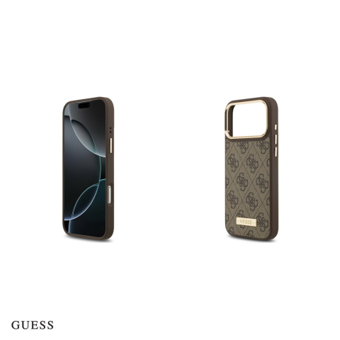 Husa Guess 4g Logo Plate pentru iPhone 17 Pro Max, Carcasa magnetica, Maro [4]