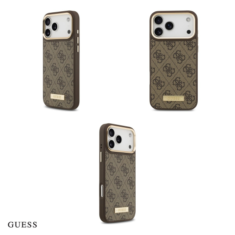 Husa Guess 4g Logo Plate pentru iPhone 17 Pro Max, Carcasa magnetica, Maro [3]