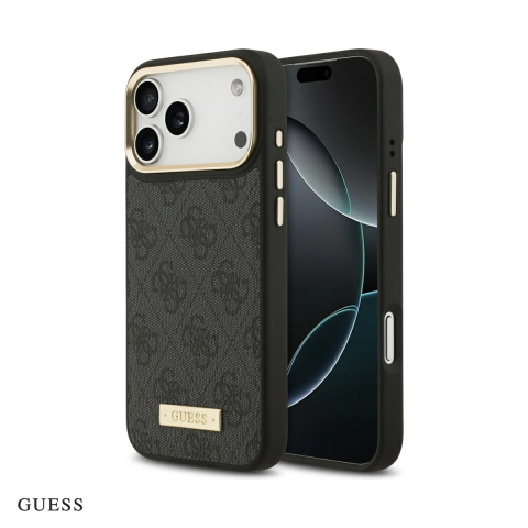 Huse si protectii smartphone - Husa Guess 4g Logo Plate pentru iPhone 17 Pro Max, Carcasa magnetica, Negru