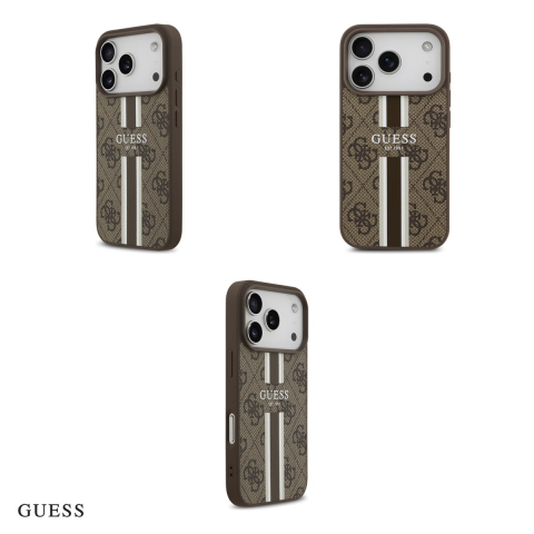 Husa Guess 4g Printed Stripes pentru iPhone 17 Pro, Carcasa magnetica, Maro [3]