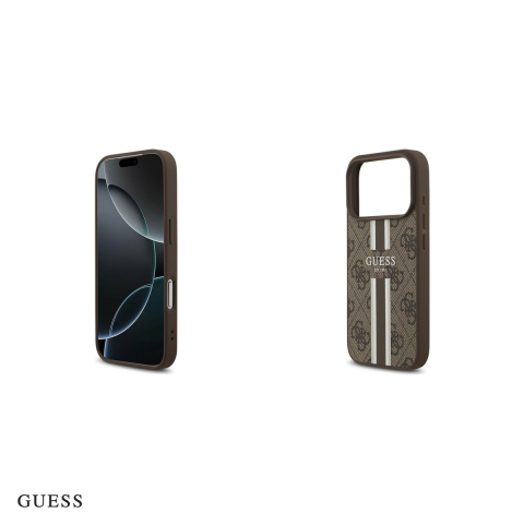 Husa Guess 4g Printed Stripes pentru iPhone 17 Pro, Carcasa magnetica, Maro [4]