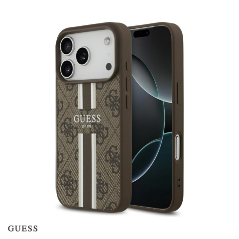 Huse si protectii smartphone - Husa Guess 4g Printed Stripes pentru iPhone 17 Pro, Carcasa magnetica, Maro
