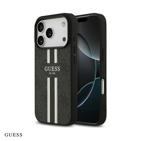 Huse si protectii smartphone - Husa Guess 4g Printed Stripes pentru iPhone 17 Pro, Carcasa magnetica, Negru