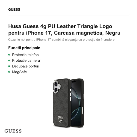 Husa Guess 4g PU Leather Triangle Logo pentru iPhone 17, Carcasa magnetica, Negru [1]
