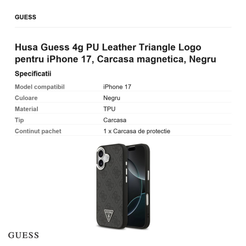 Husa Guess 4g PU Leather Triangle Logo pentru iPhone 17, Carcasa magnetica, Negru [2]