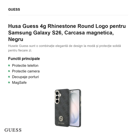 Husa Guess 4g Rhinestone Round Logo pentru Samsung Galaxy S26, Carcasa magnetica, Negru [1]