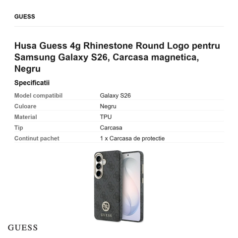 Husa Guess 4g Rhinestone Round Logo pentru Samsung Galaxy S26, Carcasa magnetica, Negru [2]