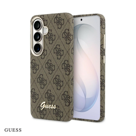 Huse si protectii pentru Samsung Galaxy S26 - Husa Guess 4g Script pentru Samsung Galaxy S26, Carcasa magnetica, Maro