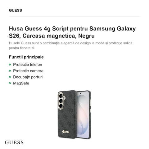 Husa Guess 4g Script pentru Samsung Galaxy S26, Carcasa magnetica, Negru [1]