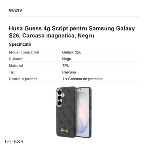 Husa Guess 4g Script pentru Samsung Galaxy S26, Carcasa magnetica, Negru [2]