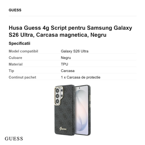 Husa Guess 4g Script pentru Samsung Galaxy S26 Ultra, Carcasa magnetica, Negru [2]