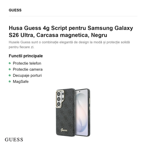 Husa Guess 4g Script pentru Samsung Galaxy S26 Ultra, Carcasa magnetica, Negru [1]