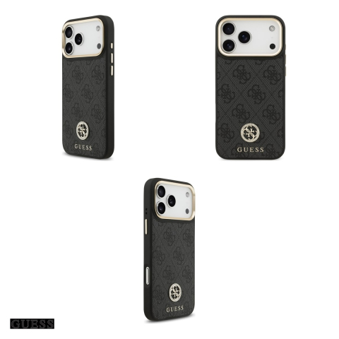 Husa Guess 4g Srtass Logo & Big Strap Metal pentru iPhone 17 Pro Max, Carcasa magnetica, Negru [3]