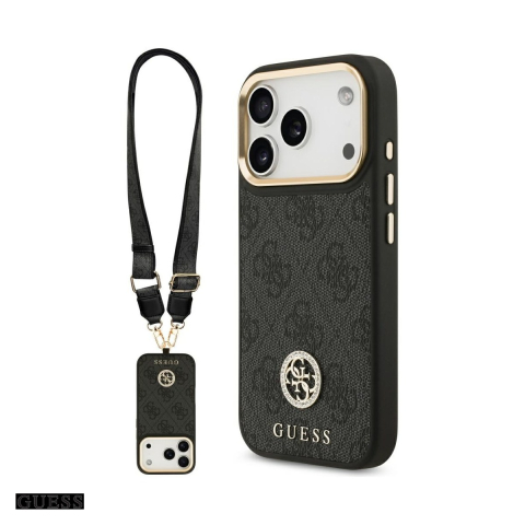 Huse si protectii smartphone - Husa Guess 4g Strass Logo & Big Strap Metal pentru iPhone 17 Pro, Carcasa magnetica, Negru