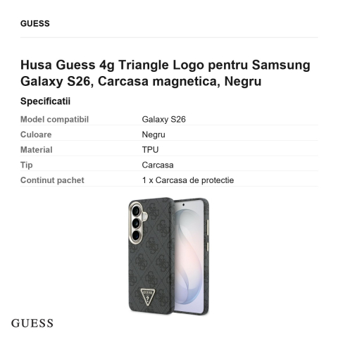 Husa Guess 4g Triangle Logo pentru Samsung Galaxy S26, Carcasa magnetica, Negru [2]