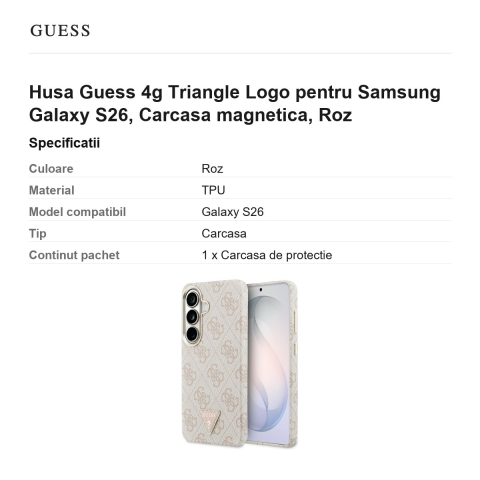 Husa Guess 4g Triangle Logo pentru Samsung Galaxy S26, Carcasa magnetica, Roz [2]