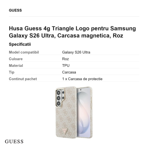 Husa Guess 4g Triangle Logo pentru Samsung Galaxy S26 Ultra, Carcasa magnetica, Roz [2]
