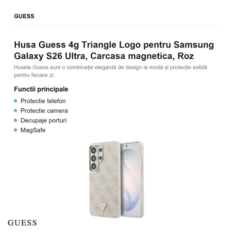 Husa Guess 4g Triangle Logo pentru Samsung Galaxy S26 Ultra, Carcasa magnetica, Roz [1]