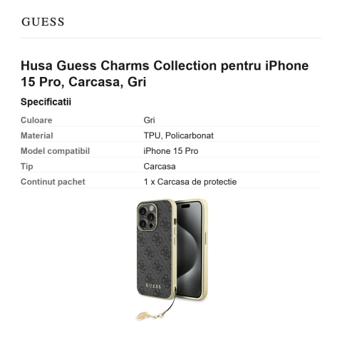 Husa Guess Charms Collection pentru iPhone 15 Pro, Carcasa, Gri [2]