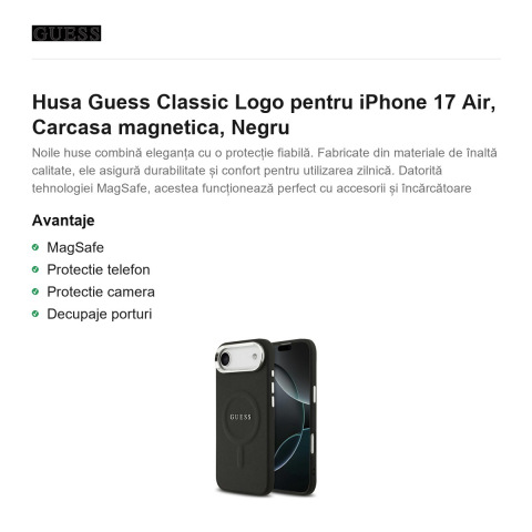 Husa Guess Classic Logo pentru iPhone 17 Air, Carcasa magnetica, Negru [1]