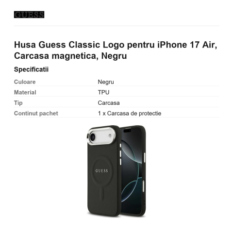 Husa Guess Classic Logo pentru iPhone 17 Air, Carcasa magnetica, Negru [2]