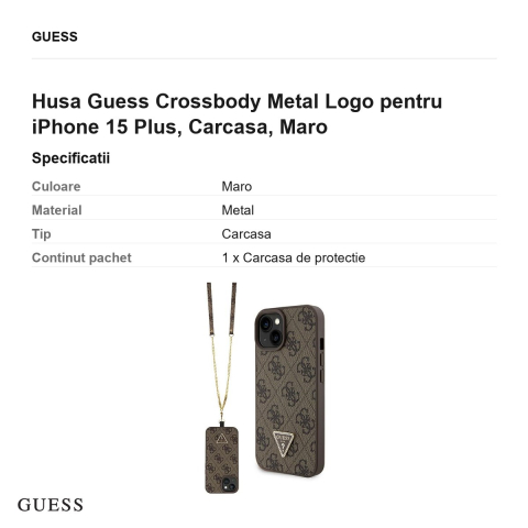 Husa Guess Crossbody Metal Logo pentru iPhone 15 Plus, Carcasa, Maro [2]