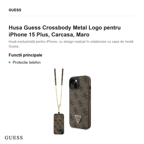 Husa Guess Crossbody Metal Logo pentru iPhone 15 Plus, Carcasa, Maro [1]
